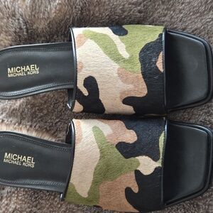 Michael Kors Camouflage Mules in Black, Tan, and Green
